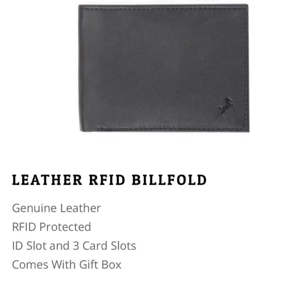 FIONTE RFID Black Men’s Genuine Leather Protected Billfold Bifold Wallet